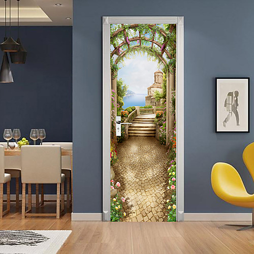 

3D 2pcs Self-adhesive Creative Door Stickers Living Room Bedroom Diy Decorative Home Waterproof Wall Stickers 77x200cm
