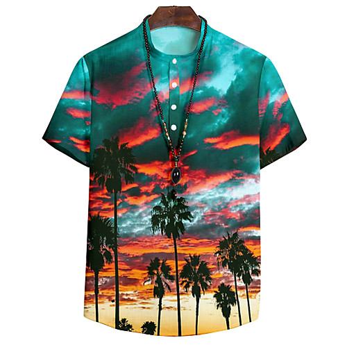 

Shirt Men's Scenery Coconut Tree 3D Print Button-Down 3D Print Casual Short Sleeve Tops Casual Fashion Breathable Comfortable Rainbow