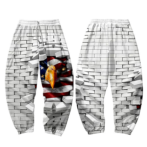 

Men's Casual / Sporty Athleisure Daily Sports Harem Loose Jogger Pants Sweatpants Pants Eagle Flag Full Length 3D Print Elastic Waist White