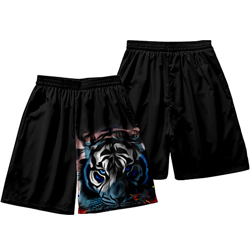 

Casual / Sporty Athleisure Men's Jogger Shorts Daily Holiday Pants Short Tiger Elastic Waist 3D Print Black