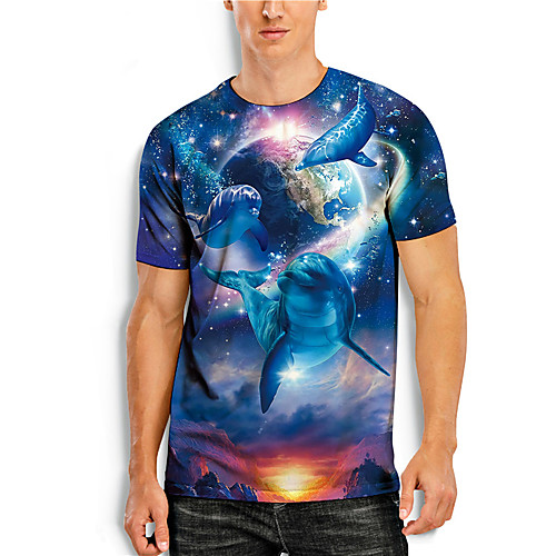 

Men's Tees T shirt 3D Print Graphic Prints Fish Animal Print Short Sleeve Daily Tops Casual Designer Big and Tall Blue