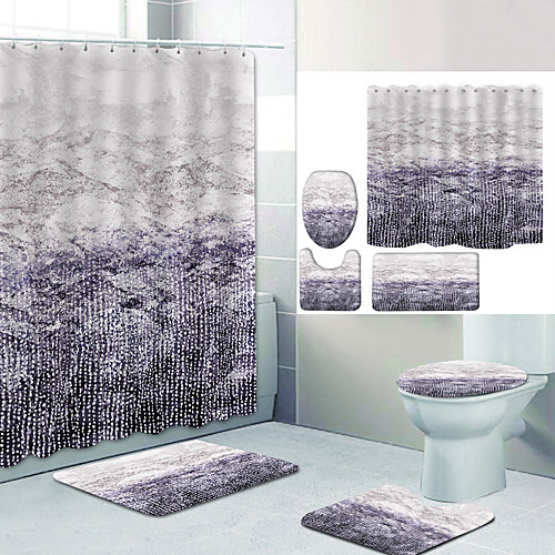 

Plain Color Series20 Digital Printing Four-piece Set Shower Curtains and Hooks Modern Polyester Machine Made Waterproof Bathroom