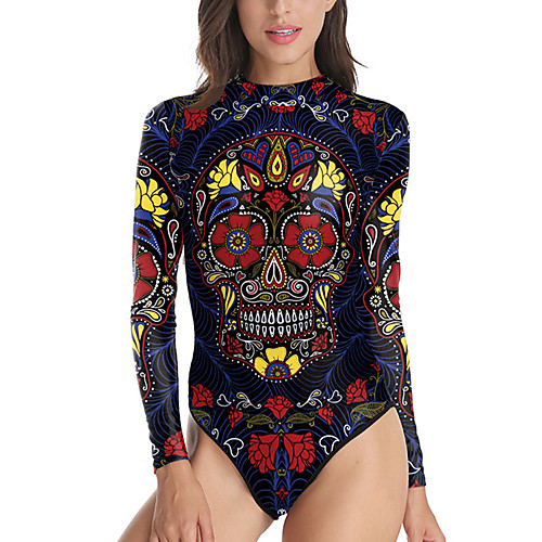 

Women's One Piece Swimsuit Zipper Print Rainbow Swimwear High Neck Bathing Suits / Padless