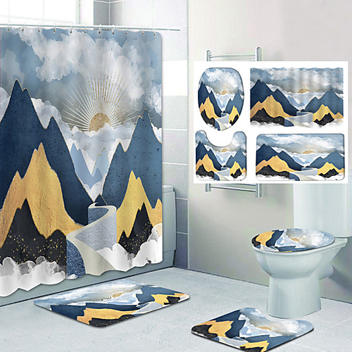

Beautiful Mountains Pattern Printing Bathroom Shower Curtain Leisure Toilet Four-Piece Design