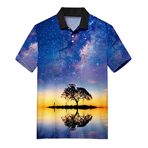 

Men's Golf Shirt Tennis Shirt 3D Print Galaxy Tree Button-Down Print Short Sleeve Casual Tops Casual Fashion Soft Breathable Blue / Sports