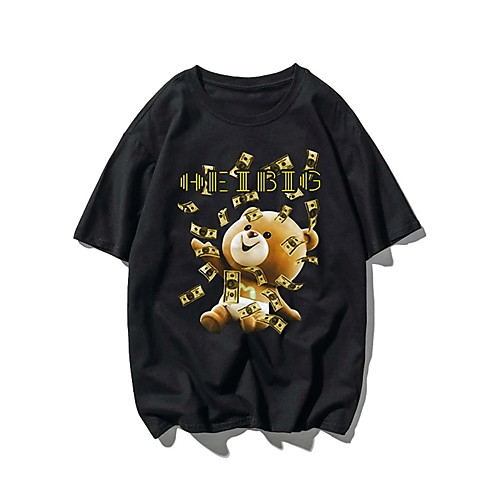 

Men's Unisex T shirt Hot Stamping Bear Animal Plus Size Print Short Sleeve Casual Tops 100% Cotton Basic Casual Fashion Black