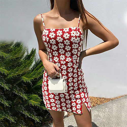 

Women's Sheath Dress Short Mini Dress Green Red Navy Blue Sleeveless Floral Print Backless Split Summer Strapless cold shoulder Elegant Sexy Holiday Club 2021 S M L XL