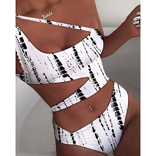 

Women's One Piece Monokini Swimsuit Push Up Print Color Block White Swimwear Padded Crop Top Bathing Suits New Casual Sexy / Padded Bras