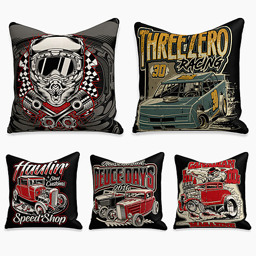 

5 pcs Linen Pillow Cover, Cartoon Square Zipper Polyester Traditional Classic