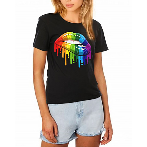 

Women's Blouse Rainbow Graphic Round Neck Basic Tops Cotton White Black