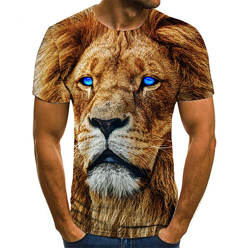 

Men's T shirt Shirt 3D Print Animal 3D Print Print Short Sleeve Casual Tops Casual Fashion Round Neck Light Yellow