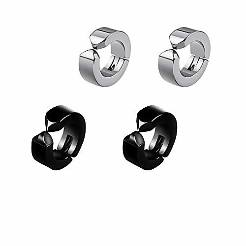 

Non Pierced Hoop Earrings for Men , Stainless Steel Womens Mens Clip On Earrings, 9MM No Piercing Huggie Hoop Earrings Studs Birthday Christmas Gifts for Women Men Black Silver