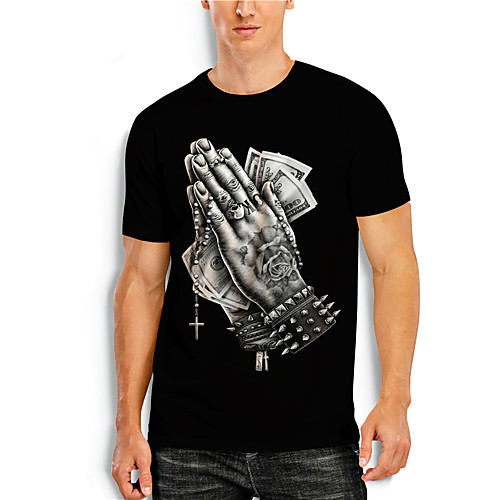 

Men's T shirt Shirt 3D Print Graphic Prints Hand Print Short Sleeve Daily Tops Casual Designer Big and Tall Round Neck Black / Summer