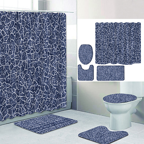 

Shower Curtain Simple Series Digital Printing Four-piece Set Shower Curtains and Hooks Modern Polyester Machine Made Waterproof Bathroom