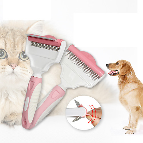 

Dog Cat Grooming Pet Grooming Brush 2 Sided Undercoat Rake Plastic Comb Dog Clean Supply Pet Hair Remover Easy to Use Removing Matted Tangled Pet Grooming Supplies Pink