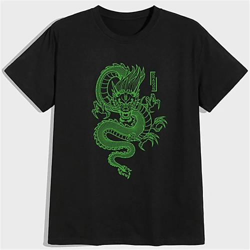 

Men's Unisex T shirt Shirt Hot Stamping Dragon Graphic Prints Plus Size Print Short Sleeve Daily Tops 100% Cotton Basic Fashion Classic Round Neck Black / Summer