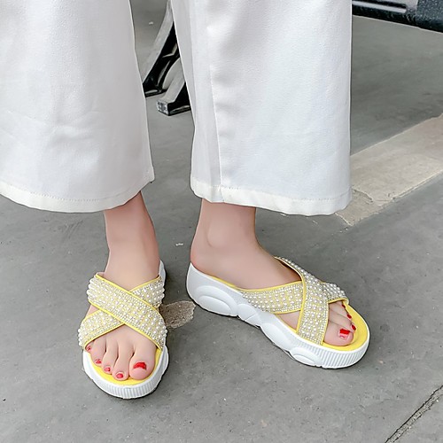 

Women's Slippers & Flip-Flops Platform Round Toe PU Synthetics White Black Yellow