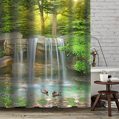 

Shower Curtains with Hooks Rustic Forest Falls Scenery Polyester Novelty Fabric Waterproof Shower Curtain for Bathroom 72 Inch