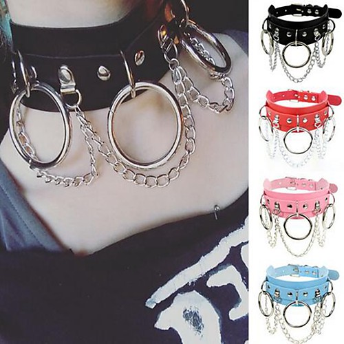 

Women's Choker Necklace Statement Rock PU Leather Chrome Blue White Black Red 42 cm Necklace Jewelry 1pc For Halloween Street Birthday Party