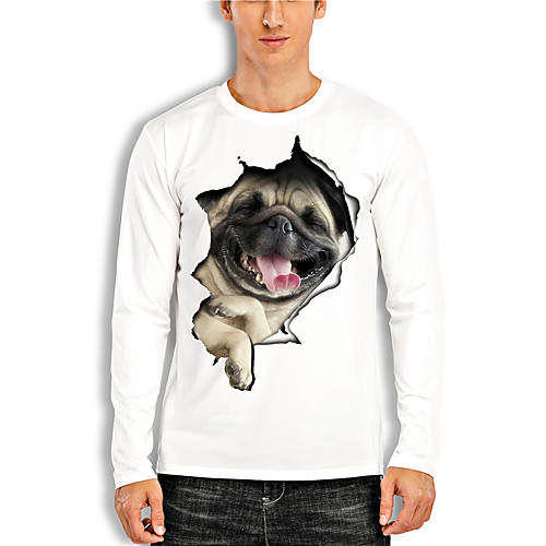 

Men's Tees T shirt 3D Print Dog Graphic Prints Animal Print Long Sleeve Daily Tops Casual Designer Big and Tall White Red