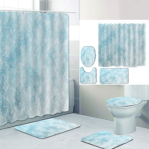 

Plain Color Series15 Digital Printing Four-piece Set Shower Curtains and Hooks Modern Polyester Machine Made Waterproof Bathroom