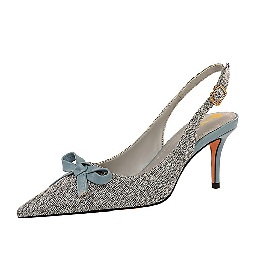 

Women's Heels Stiletto Heel Pointed Toe PU Bowknot Color Block Black Blue Dark Blue