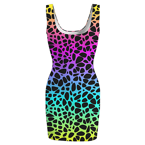 

Women's Sports Dress Short Mini Dress Rainbow Sleeveless Color Gradient Print Spring Summer Round Neck Casual Holiday 2021 S M L XL XXL 3XL