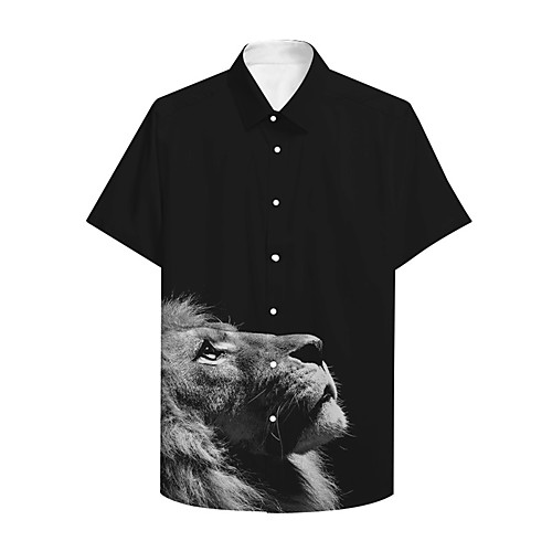 

Men's Shirt 3D Print Graphic Prints Lion Button-Down Print Short Sleeve Casual Tops Casual Designer Big and Tall Black / Summer