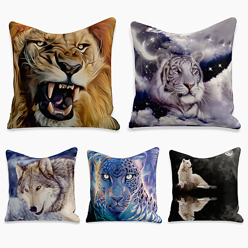 

5 pcs Linen Pillow Cover, 3D Square Zipper Polyester Traditional Classic