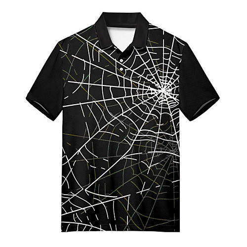 

Men's Golf Shirt Tennis Shirt 3D Print Spider web Button-Down Print Short Sleeve Casual Tops Casual Fashion Soft Breathable Black / Sports