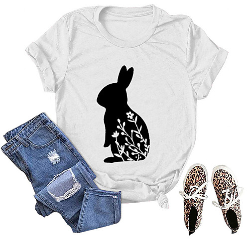 

Women's T shirt Floral Graphic Animal Print Round Neck Tops Cotton Basic Basic Top Retro blue (white font) Dark gray (white font) White (black font)