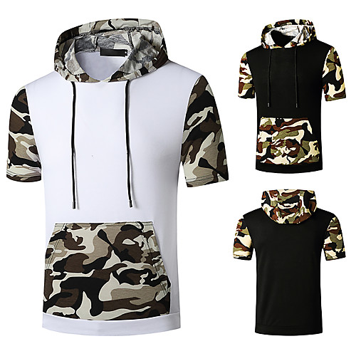 

Men's T shirt Shirt non-printing Camo / Camouflage Plus Size Short Sleeve Daily Tops Hooded Black / White Army Green