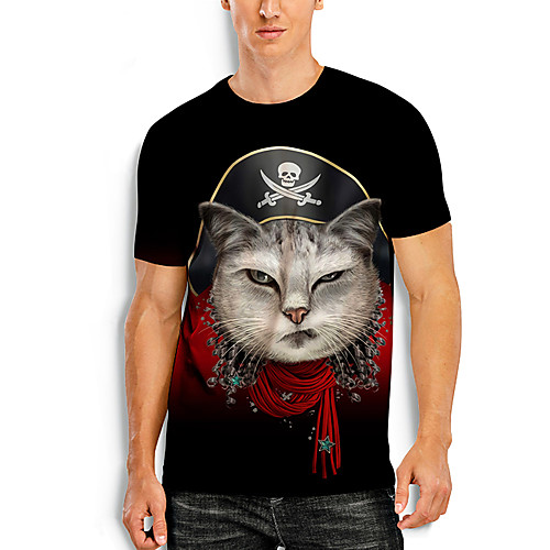 

Men's Tee T shirt Shirt 3D Print Cat Graphic Prints Animal Print Short Sleeve Daily Tops Basic Casual Black