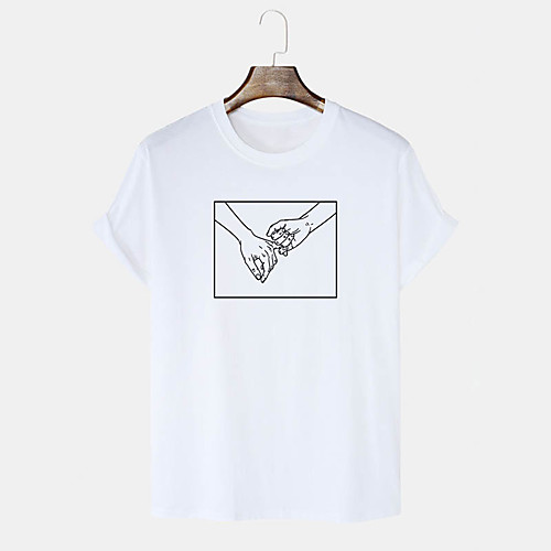 

Men's Unisex T shirt Hot Stamping Graphic Prints Hand Plus Size Print Short Sleeve Daily Tops 100% Cotton Basic Casual White Black Blushing Pink