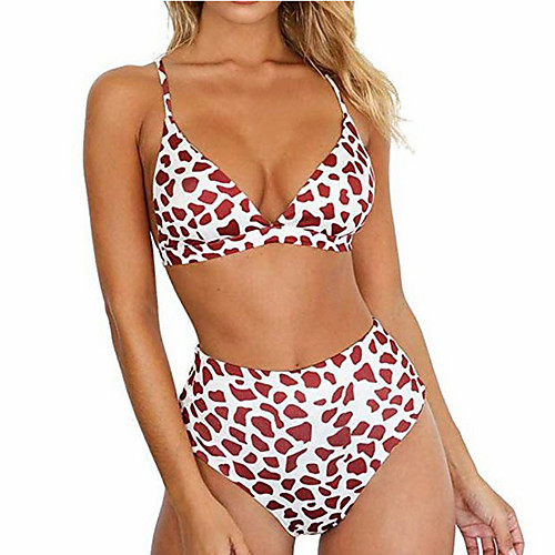 

Women's Bikini Tankini Swimsuit High Waist Print Leopard Black Red Brown Swimwear Padded Bathing Suits Fashion Sexy / 2 Piece / Padded Bras