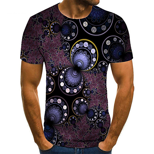 

Men's T shirt Shirt 3D Print Geometric 3D Print Print Short Sleeve Casual Tops Casual Fashion Round Neck Khaki