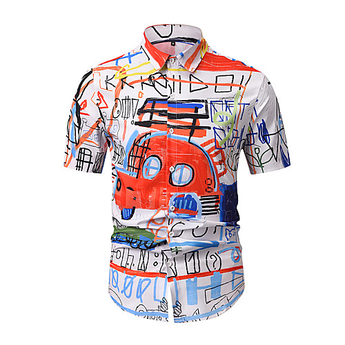 

Men's Shirt 3D Print Graffiti Print Short Sleeve Casual Tops Cartoon Distressed Button Down Collar Red