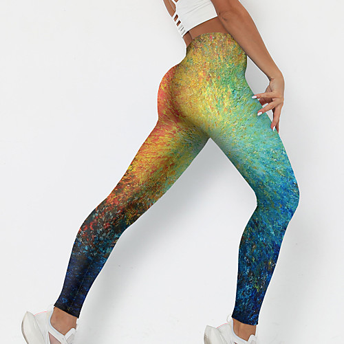 

Women's Stylish Novelty Comfort Skinny Leisure Sports Weekend Leggings Pants Color Block Graffiti Ankle-Length Sporty Elastic Waist Print Yellow