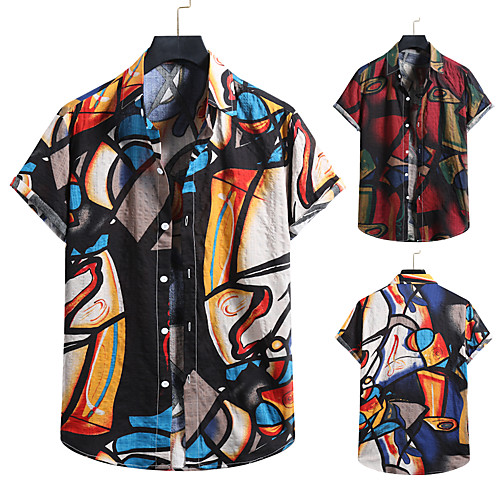 

Men's Shirt Other Prints Geometric Geometry Print Short Sleeve Casual Tops Hawaiian Beach Button Down Collar Black / White Green / Red