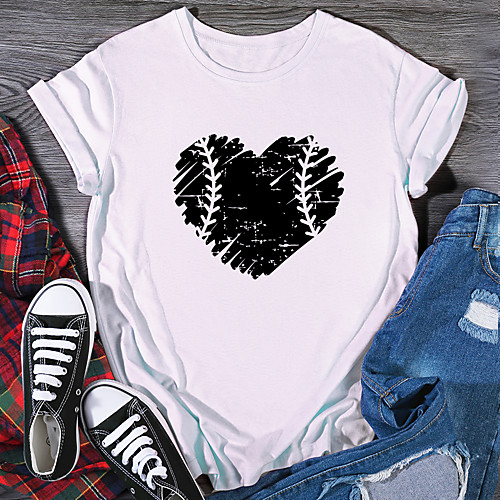 

Women's T shirt Graphic Print Round Neck Tops 100% Cotton Basic Basic Top White Black Purple