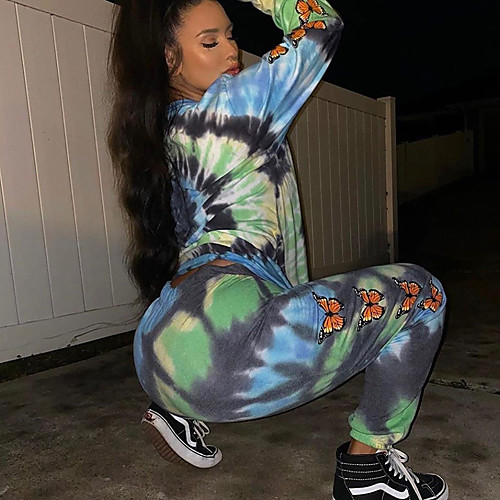 

Women's Streetwear Chino Comfort Going out Weekend Sweatpants Pants Butterfly Tie Dye Full Length Elastic Waist Print Rainbow
