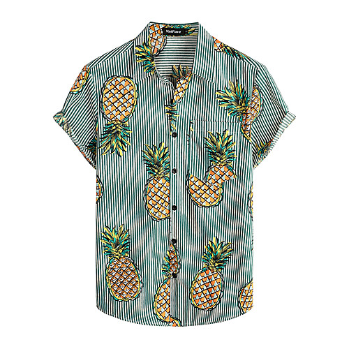

Men's Shirt Floral Short Sleeve Daily Tops 100% Cotton Basic Boho Classic Collar Green / Beach