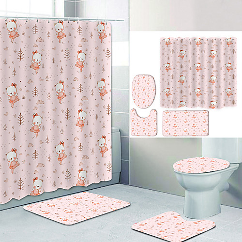 

Bathroom Shower Curtain & Mat Set Modern Polyester New Design