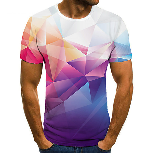 

Men's T shirt Shirt 3D Print Geometric 3D Print Print Short Sleeve Casual Tops Casual Fashion Round Neck Blushing Pink