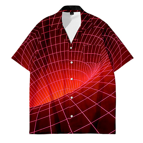 

Men's Shirt 3D Print Optical Illusion 3D Print Button-Down Short Sleeve Casual Tops Casual Fashion Breathable Comfortable Red / Sports