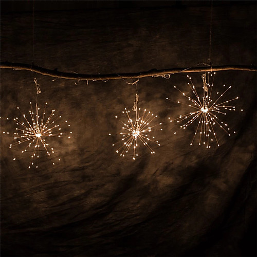 

LED Fireworks Fairy String Light Outdoor Waterproof AA Battery Power Warm White Hanging Starburst Holiday String Lights IP65 for Wedding Home Patio Garden Twinkle Lighting
