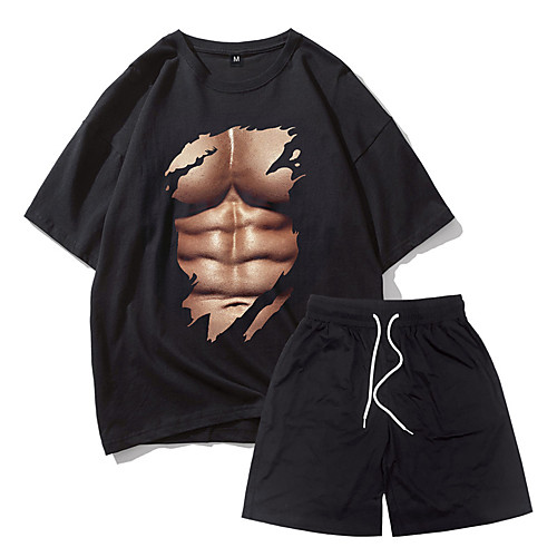 

Casual / Sporty Athleisure Men's Breathable Outdoor Shorts Suits Daily Gym Pants Short Muscle Drawstring 3D Print Black