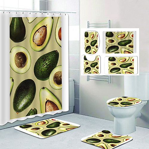 

Bathroom Shower Curtain & Mat Set Classic Polyester Waterproof