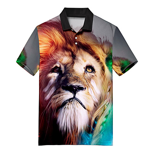 

Men's Golf Shirt 3D Print Lion Animal Button-Down Print Short Sleeve Casual Tops Casual Fashion Soft Breathable Rainbow / Sports