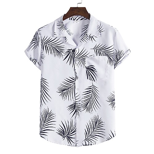 

Men's Shirt Other Prints Leaves Print Short Sleeve Casual Tops Hawaiian White